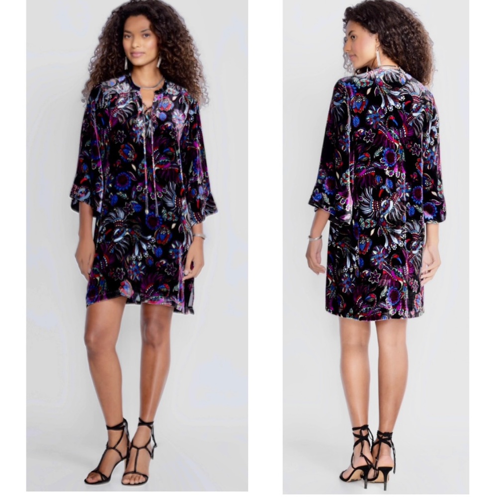 Johnny Was Tie Front Velvet Kimono Tunic Dress